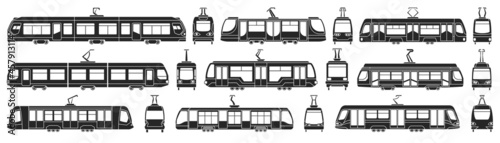 Tram vector black set icon. Vector illustration streetcar on white background. Isolated black set icon tram. photo