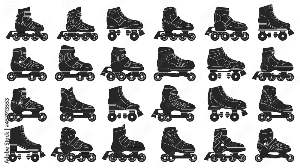 Skate roller vector black set icon. Vector illustration rollerskate on white background. Isolated black set icon skate roller.
