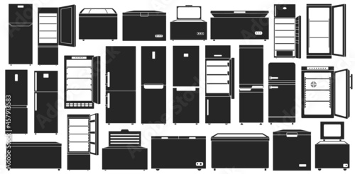 Freezer vector black set icon. Vector illustration fridge on white background. Isolated black set icon freezer .