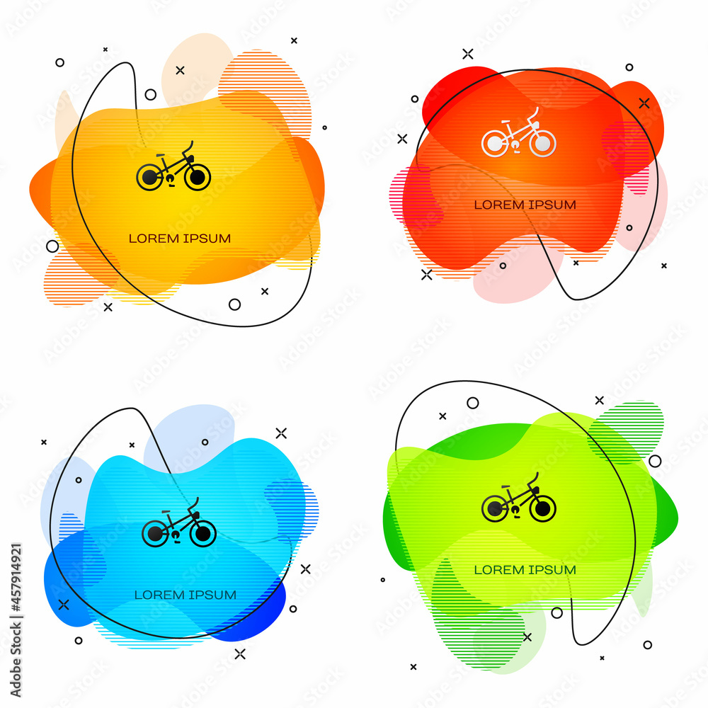 Black Bicycle icon isolated on white background. Bike race. Extreme sport. Sport equipment. Abstract banner with liquid shapes. Vector