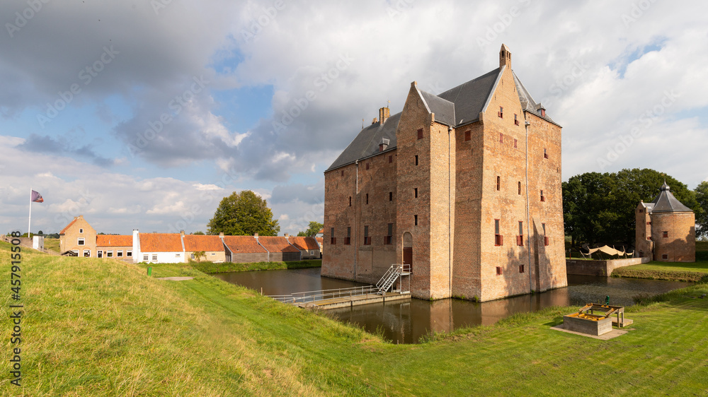 Medieval castle Loevestein castle with outbuildings, Netherlands.