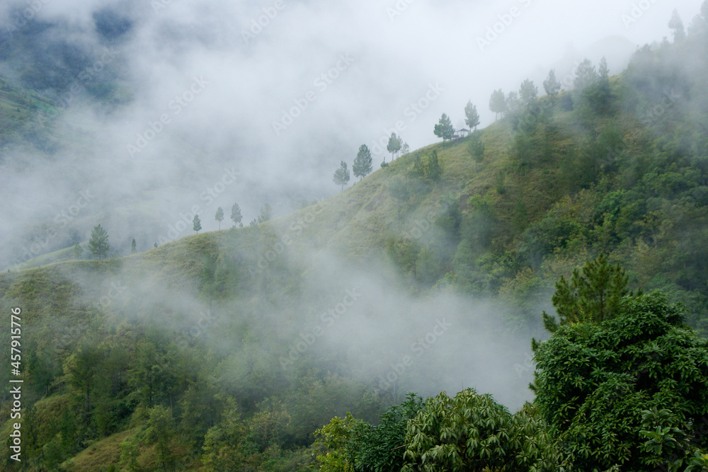 Clouds drifting in hills of Tana Toraja, South Sulawesi, Indonesia