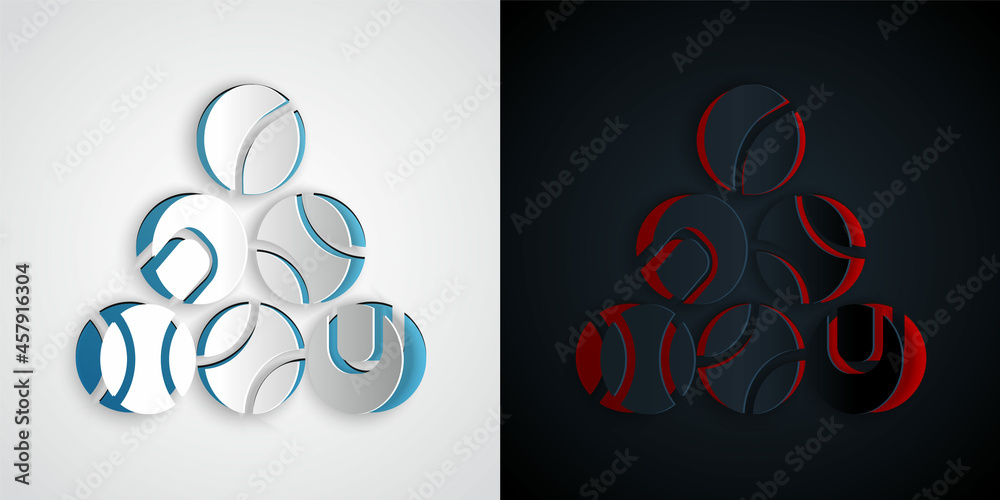 Paper cut Baseball ball icon isolated on grey and black background. Paper art style. Vector