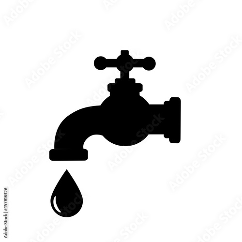 Water tap, black icon. Isolated on white background vector illustration.