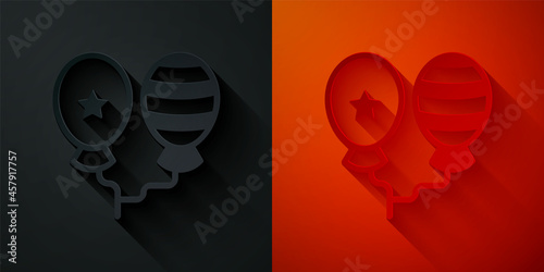 Paper cut Balloons with ribbon icon isolated on black and red background. Happy Easter. Paper art style. Vector