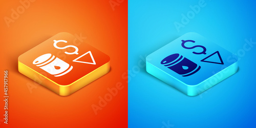 Isometric Drop in crude oil price icon isolated on orange and blue background. Oil industry crisis concept. Vector