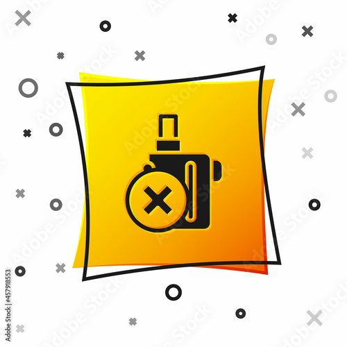 Black Electronic cigarette icon isolated on white background. Vape smoking tool. Vaporizer Device. Yellow square button. Vector