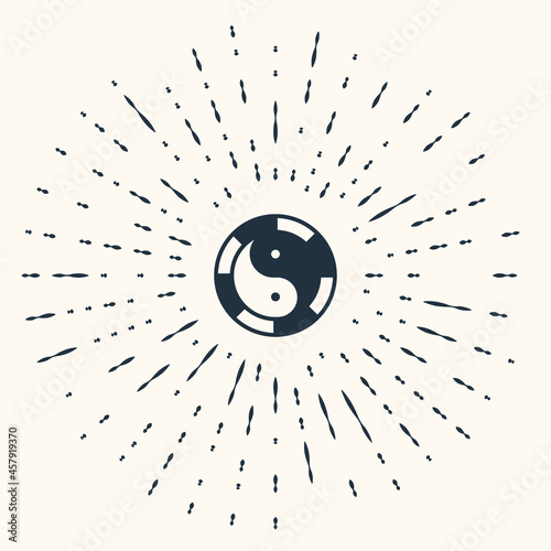 Grey Yin Yang symbol of harmony and balance icon isolated on beige background. Abstract circle random dots. Vector