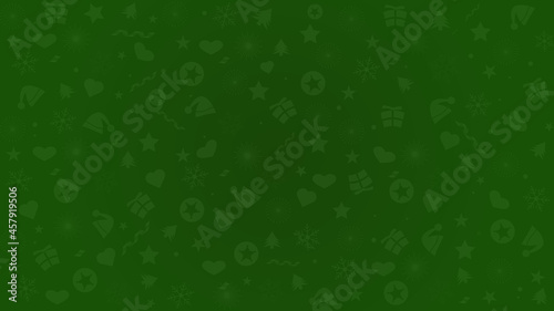 Green Christmas decoration background, happy new year card, Xmas ornaments on green background colored vector wallpaper pattern illustration