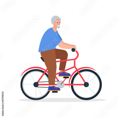Elderly retired man on bycicle. Sport Senior people lifestyle