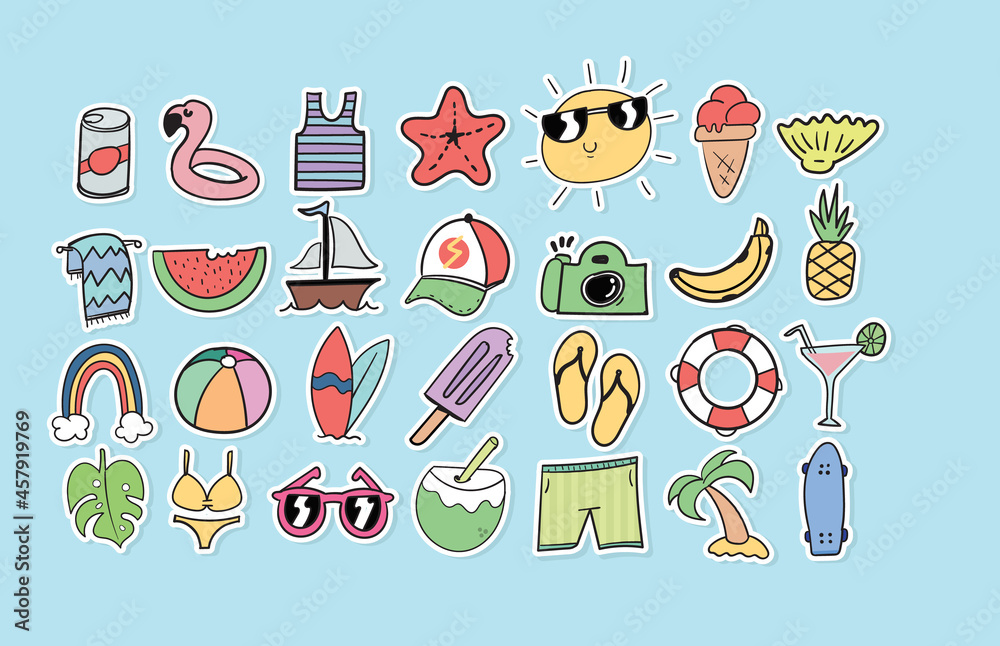 set of cartoon summer stickers
