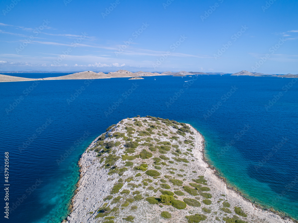 Amazing Kornati Islands national park panoramic aerial view, landscape of Dalmatia Croatia