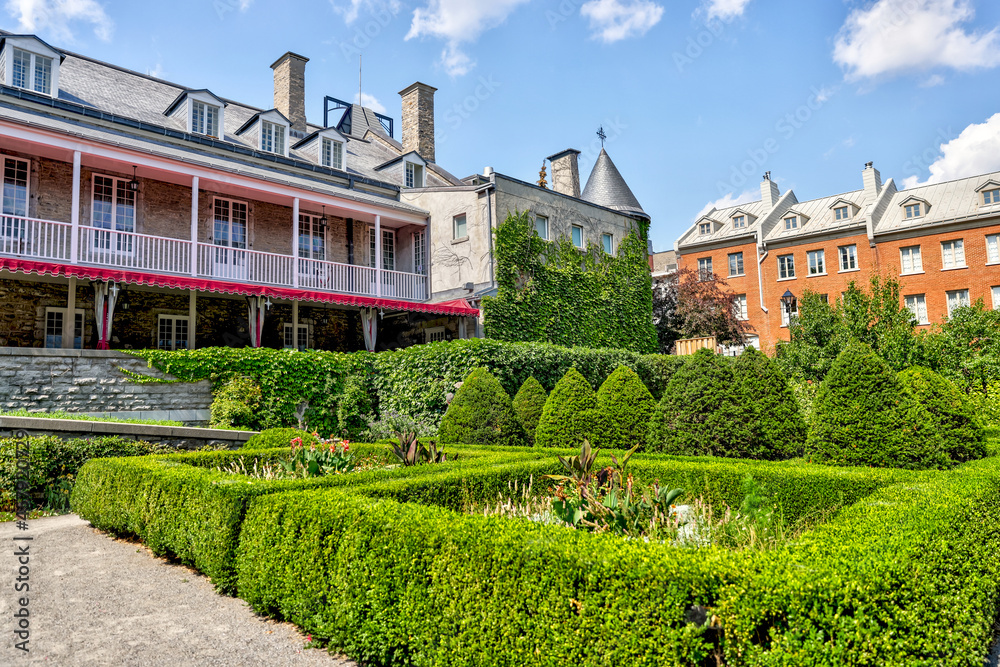 Exteriors of the chateau and gardens of Chateau Ramezay in Old Montreal