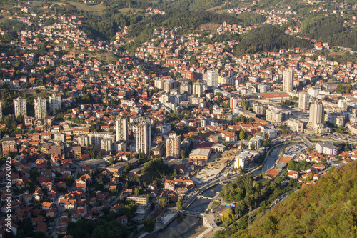 Panorama of the city of Uzice, photographed from a hill called Zabučje.