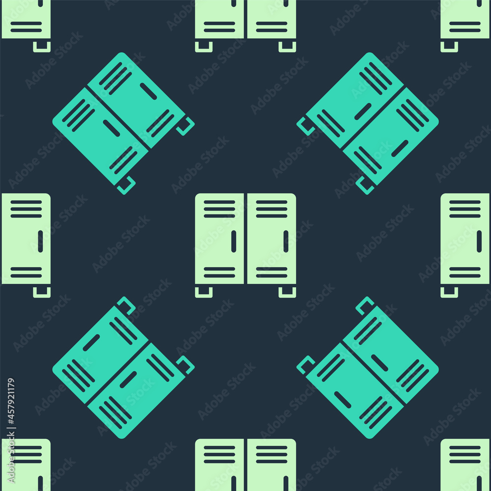 Green and beige Locker or changing room for hockey, football, basketball team or workers icon isolated seamless pattern on blue background. Vector