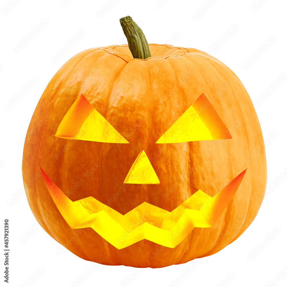 Halloween pumpkin isolated on white background, clipping path, full depth of field - obrazy, fototapety, plakaty 
