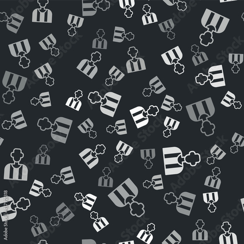 Grey Football or soccer referee icon isolated seamless pattern on black background. Vector