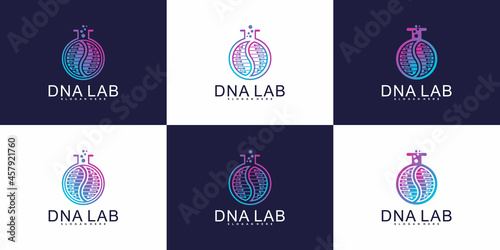 Creative DNA laboratory logo design collection with luxury gradient colour style Premium vektor
