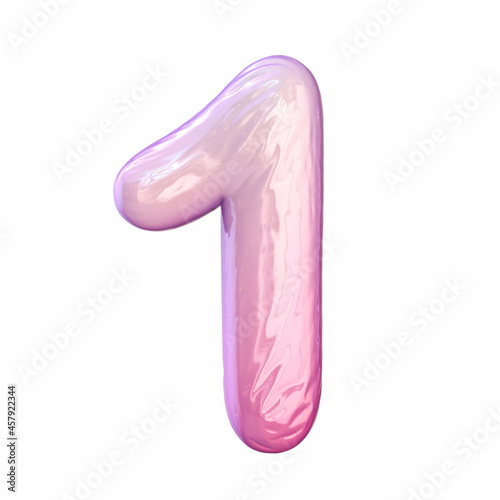 Pink latex glossy font Number 1 ONE 3D
