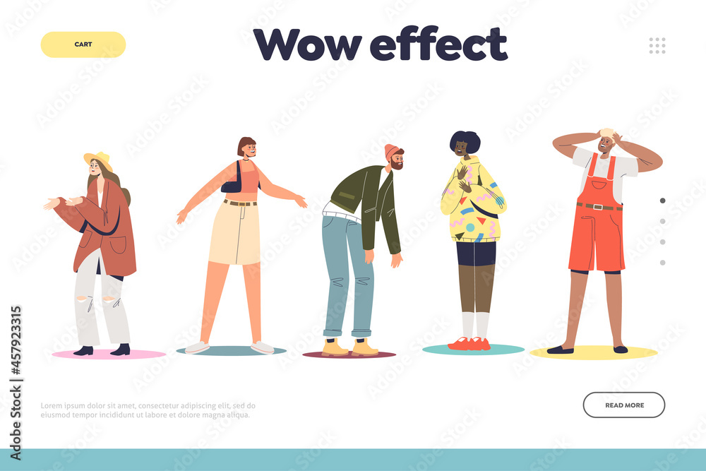 Wow effect concept of landing page with surprised and amazed people reactions