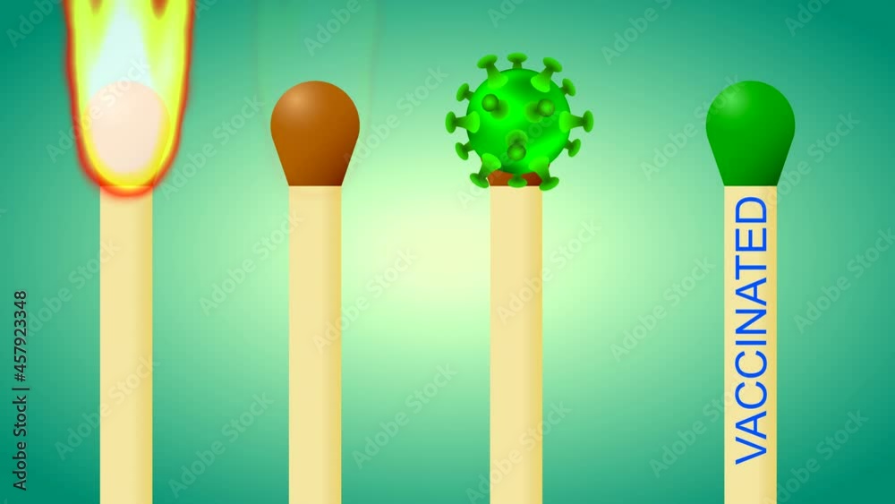 Figurative human infection on the example of a match. An abstract display of a disease leading to critical consequences and death. Protection against Coronavirus by vaccination.