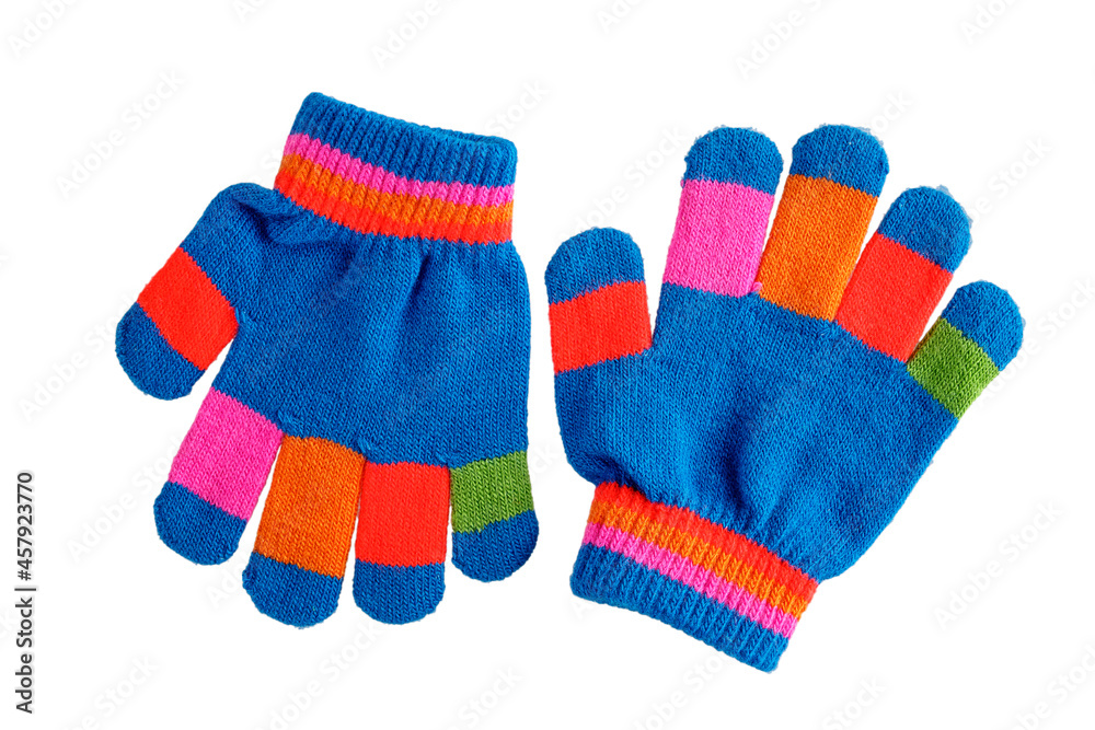 children's textile cotton gloves mittens for kids, colorful bright, warm wool, insulated on a white background children's textile cotton gloves mittens for kids, colorful bright, warm wool, insulated on a white background