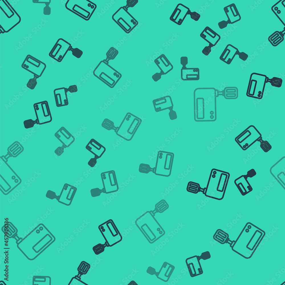 Black line Electric mixer icon isolated seamless pattern on green background. Kitchen blender. Vector