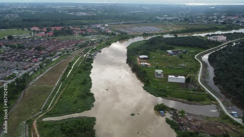 Aerial view suburban residential house around Sungai Krian photo