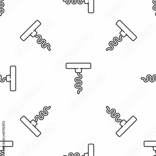 Grey line Wine corkscrew icon isolated seamless pattern on white background. Vector