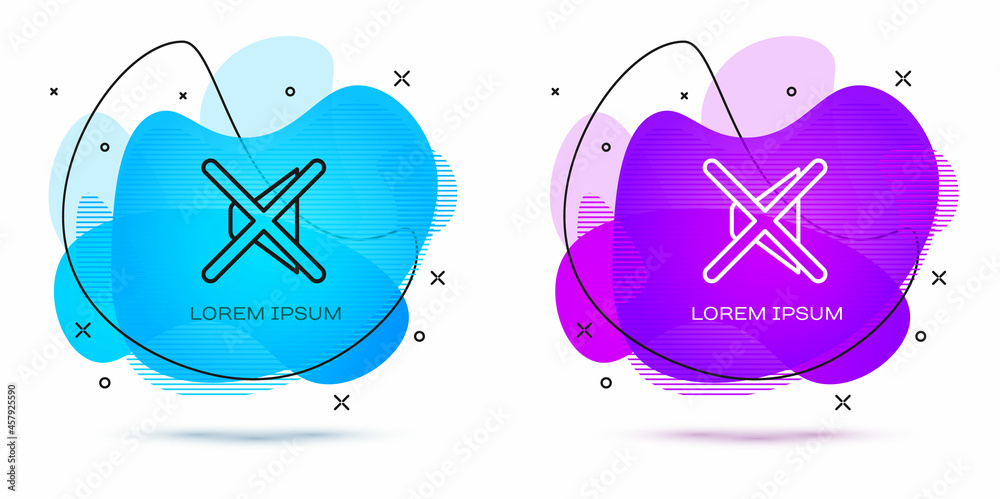 Line Speaker mute icon isolated on white background. No sound icon. Volume Off symbol. Abstract banner with liquid shapes. Vector