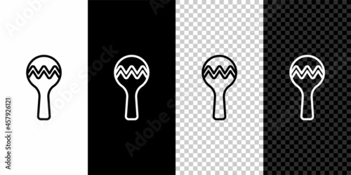 Set line Maracas icon isolated on black and white,transparent background. Music maracas instrument mexico. Vector