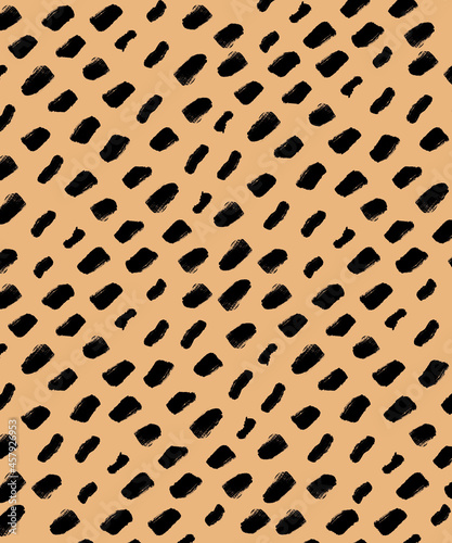 Black brush strokes beige background leopard skin pattern