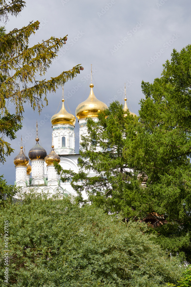 Russia. Joseph-Volokolamsk Monastery. Domes of the Epiphany Church and the Cathedral of the Assumption of the Blessed Virgin Mary