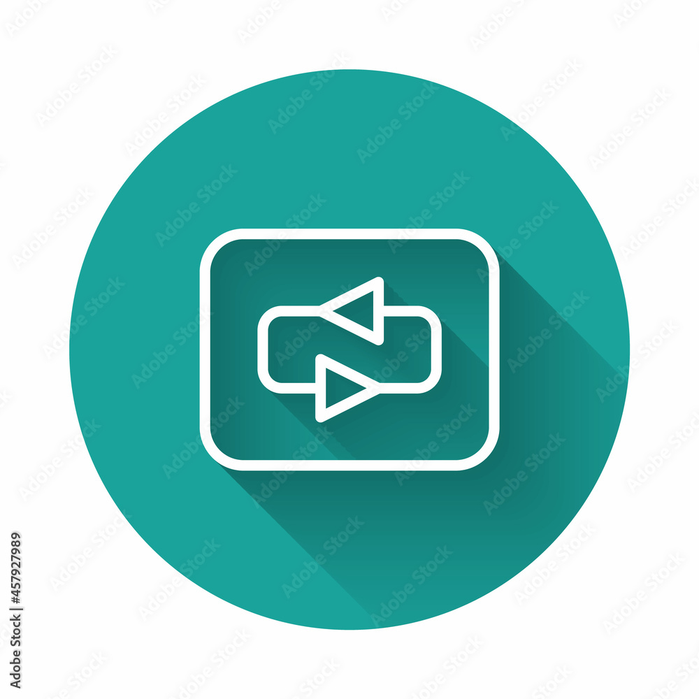 White line Repeat button icon isolated with long shadow background. Green circle button. Vector White line Repeat button icon isolated with long shadow background. Green circle button. Vector