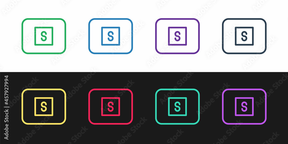 Set line Stop media button icon isolated on black and white background. Vector