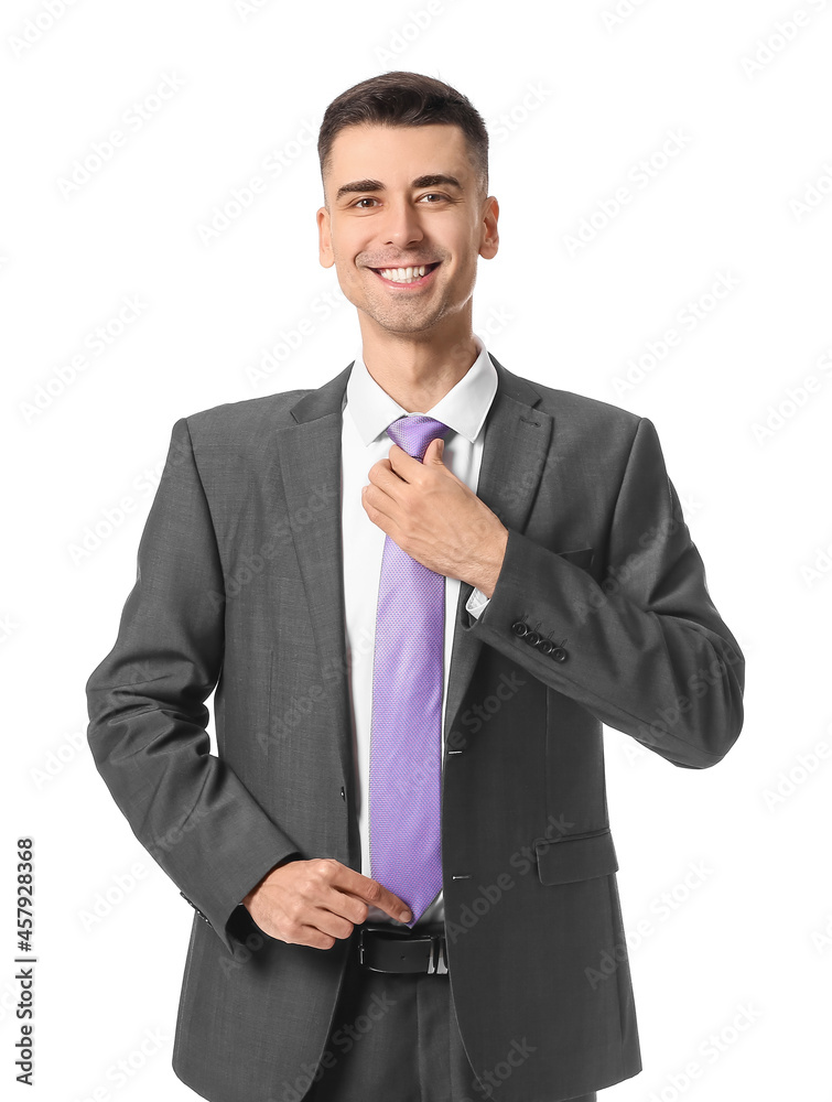 Young man in stylish suit on white background Young man in stylish suit on white background