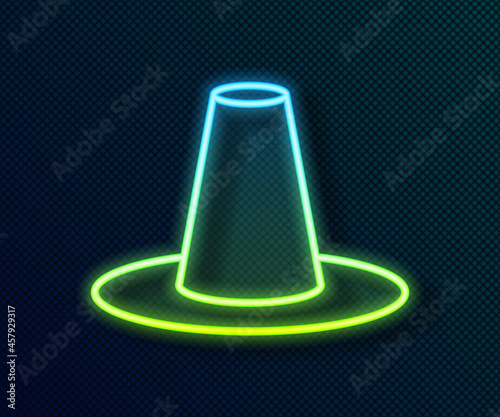 Glowing neon line Traditional korean hat icon isolated on black background. Vector