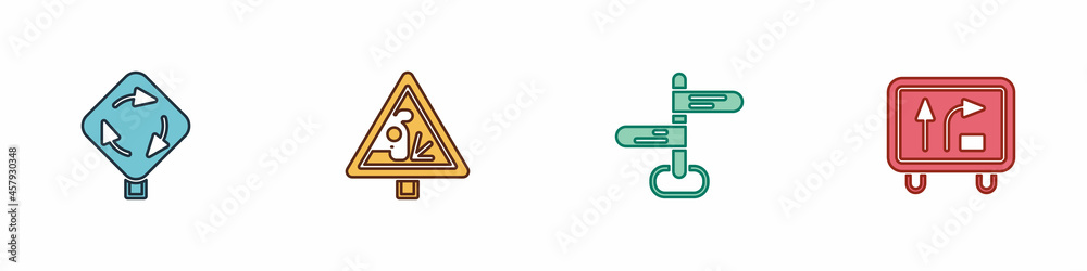 Set Roundabout traffic sign, Warning road, Road and icon. Vector Set Roundabout traffic sign, Warning road, Road and icon. Vector
