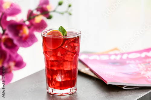 Glass of tasty ice tea with...