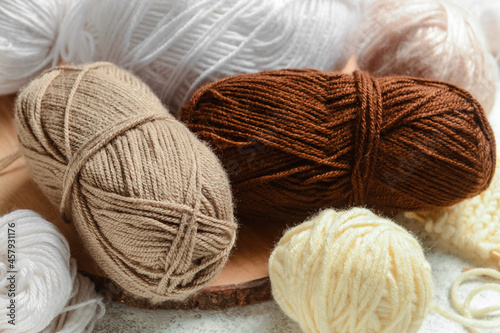 Knitting yarn on light table, closeup