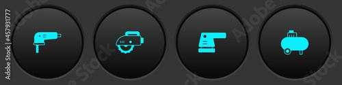 Set Electric jigsaw, circular, sander and Air compressor icon. Vector