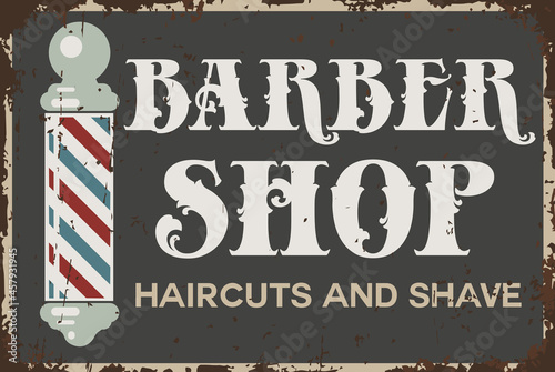 Barber shop haircuts shave retro sign barberpole