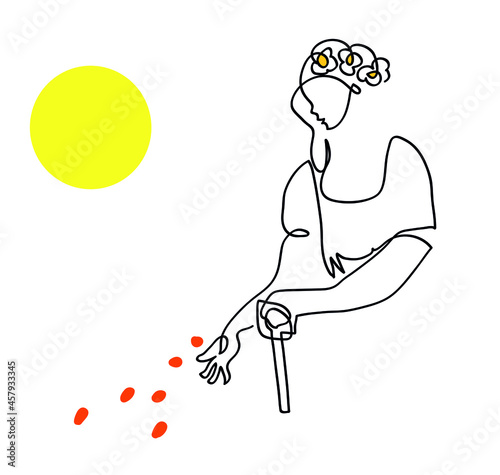 One line drawing of Smiling woman gardener planting seeds.
One continuous line drawing of female working at garden.