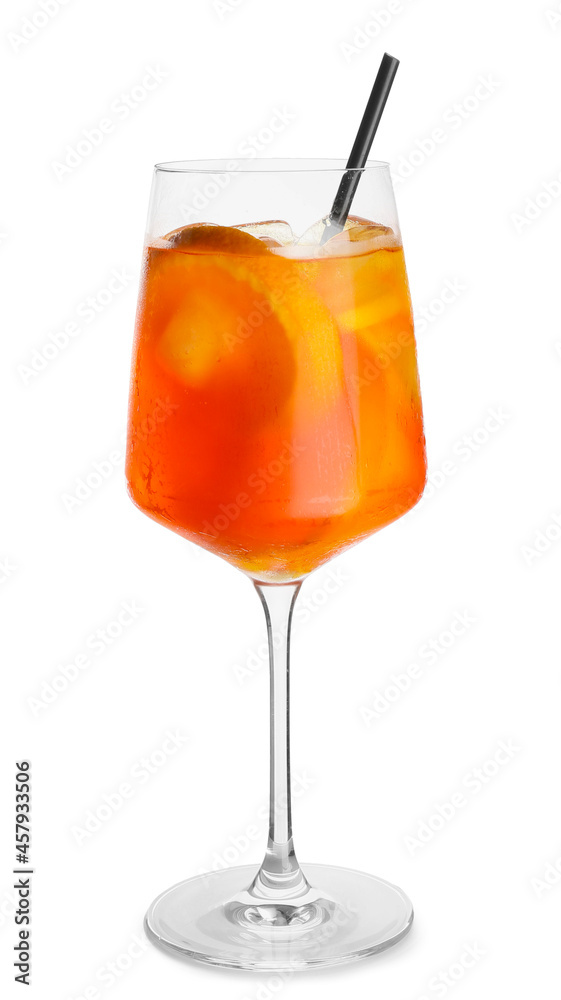 Glass of Aperol spritz cocktail on white background Glass of Aperol spritz cocktail on white background