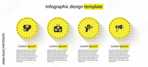 Set Love peace, Suitcase for travel, No war and Megaphone. Business infographic template. Vector