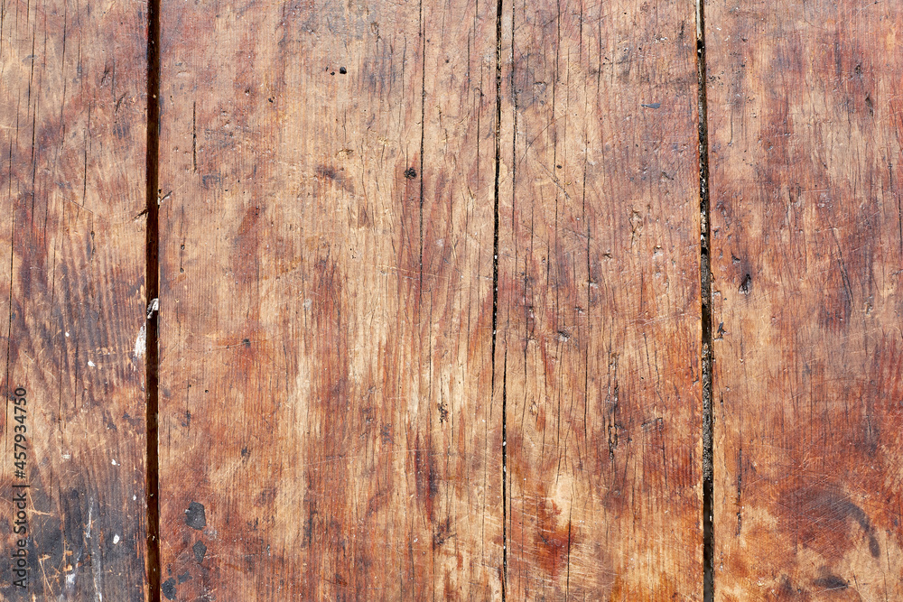 Naklejka premium Dirty wood plank background. Wood texture. Front view with copy space.