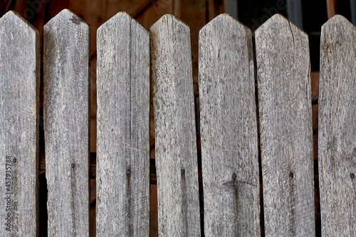 Old cracked wooden fence background. Wood texture. Front view with copy space.