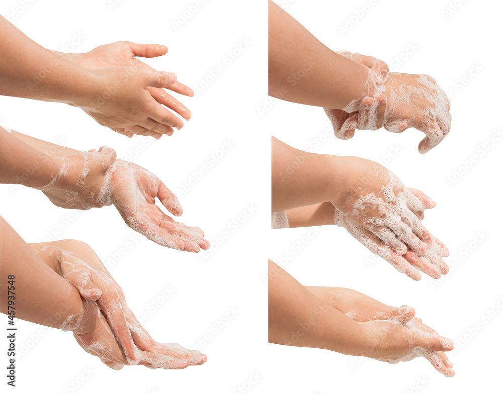 Collection of women hand washing isolated on white background. Clipping path Collection of women hand washing isolated on white background. Clipping path