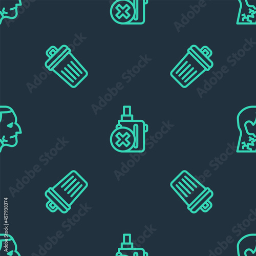 Set line No electronic cigarette, Trash can and Throat cancer on seamless pattern. Vector