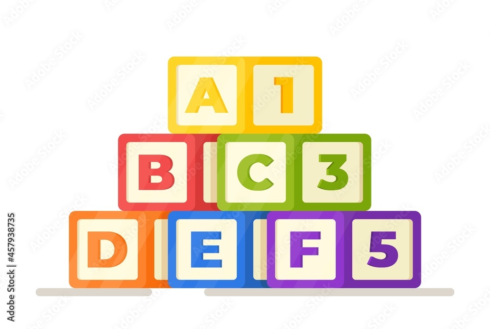 Vector illustration of alphabet. Cubes with letters and numbers. Alphabet on dice. Study. Preparing for school. Educational games. Vector illustration of alphabet. Cubes with letters and numbers. Alphabet on dice. Study. Preparing for school. Educational games.